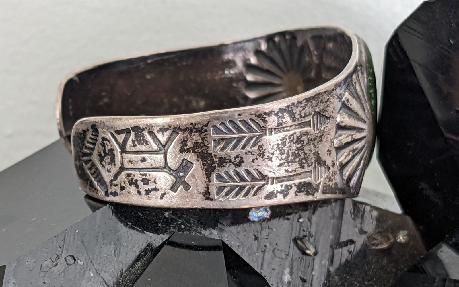 Fred Harvey Era Navajo Stamped Silver Cuff Bracelet