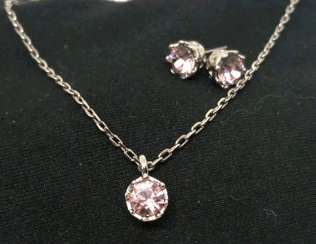 Pure Allure June Birth Stone Silver Tone 20″ Necklace Earring Swarovski Crystal