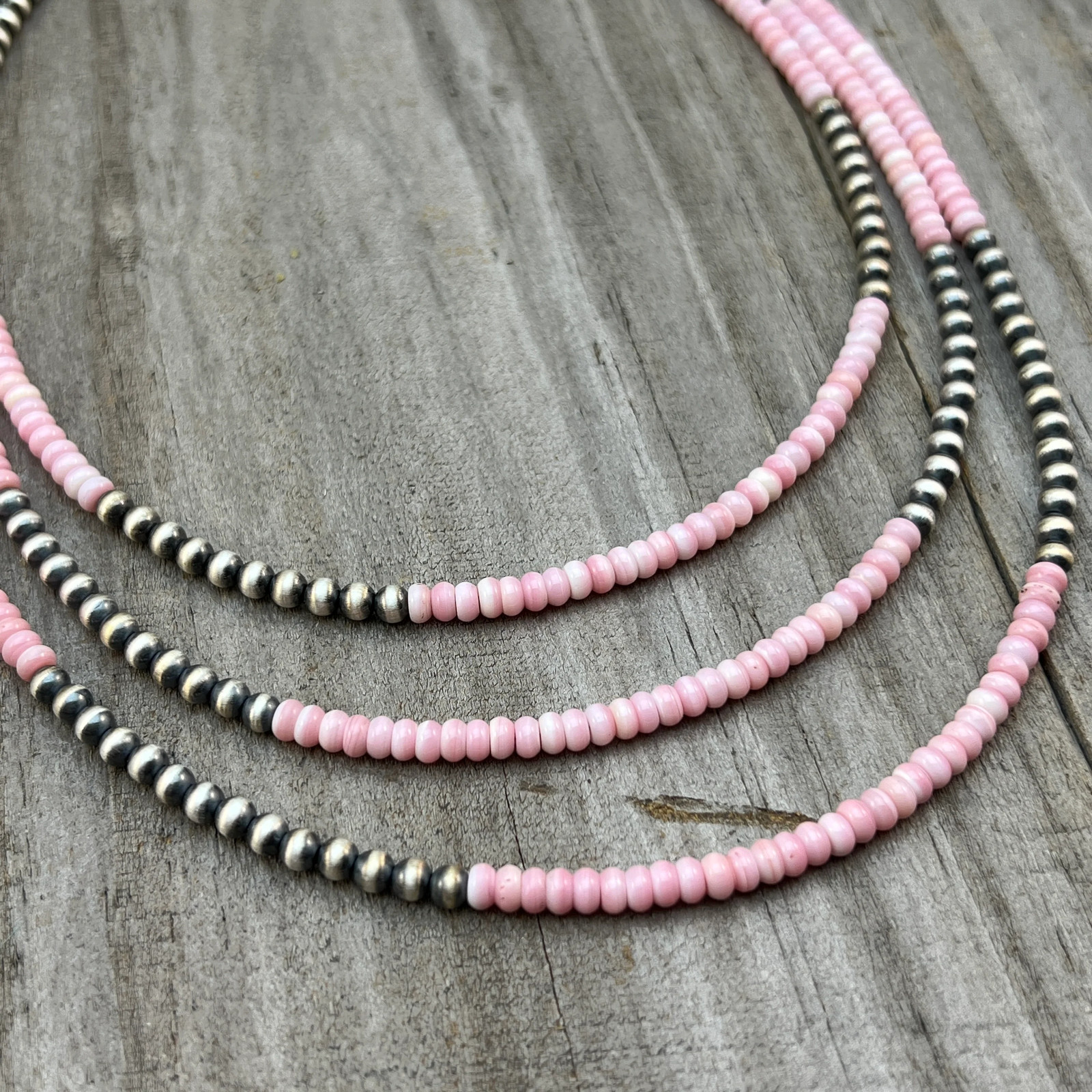 Real 925 sterling silver 4mm Pink Conch Necklace Oxidized Pearl Western BOHO Je