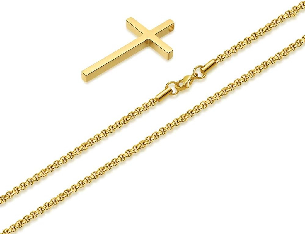 Cross Necklace for Men Teen Boys, Silver Black Gold Stainless Steel Plain Cross