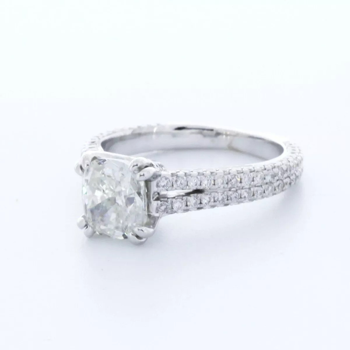 Side Stone Engagement Ring 14K Gold 2.56 Carat Cushion Lab-Grown Diamond G VS2