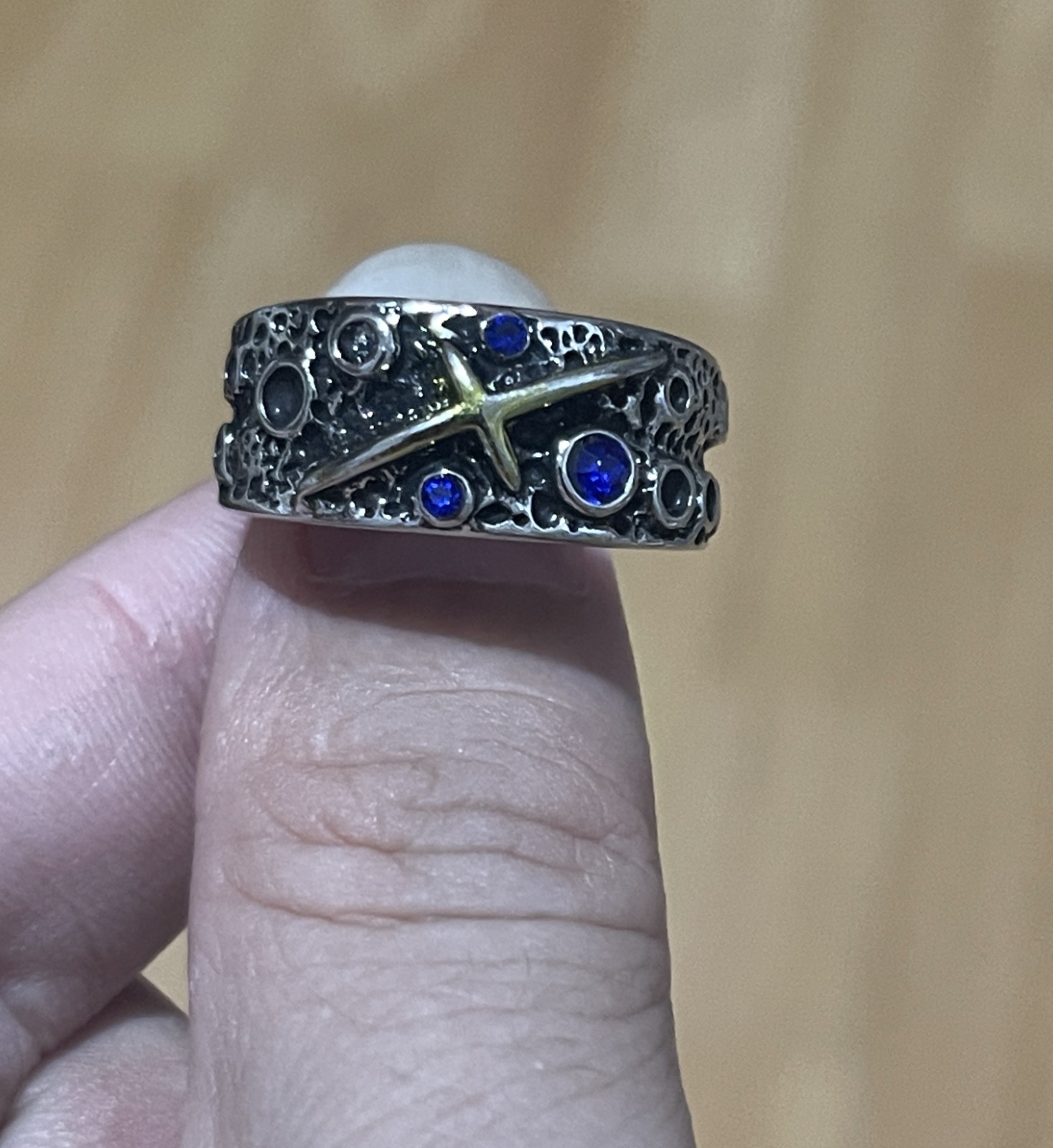 S925 Sterling Silver Band Men Women Lucky Gift Carved starry sky ring Opening
