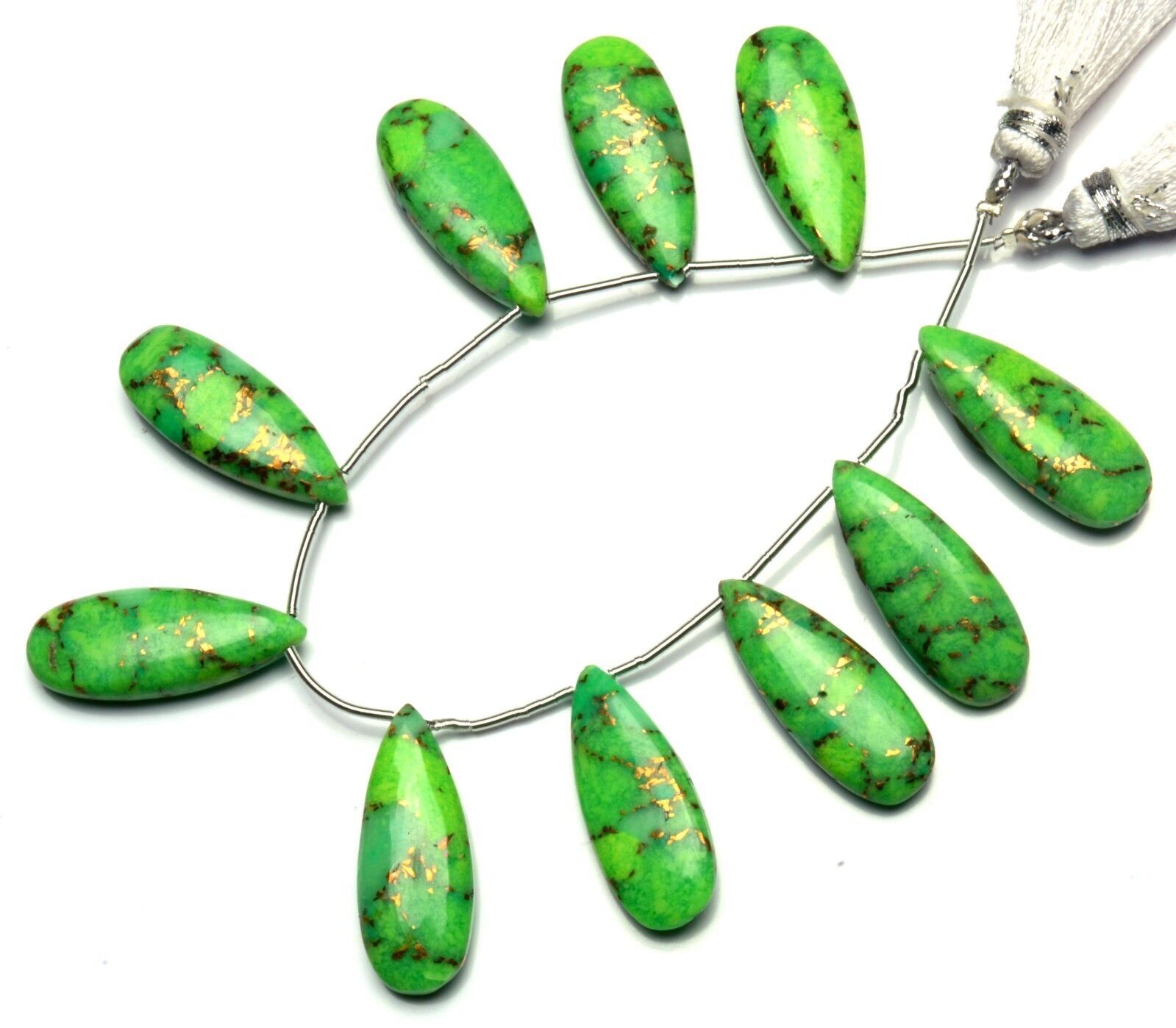 Natural Gem Green Copper Turquoise 25x10MM Approx Smooth Pear Shape Briolettes7″