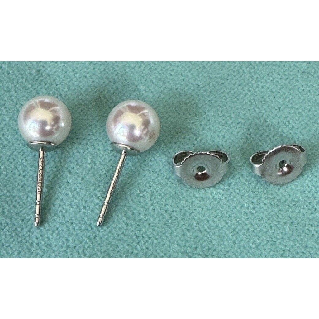 Tiffany & Co. 18K White Gold White Akoya 6.9mm Pearl Stud Earrings