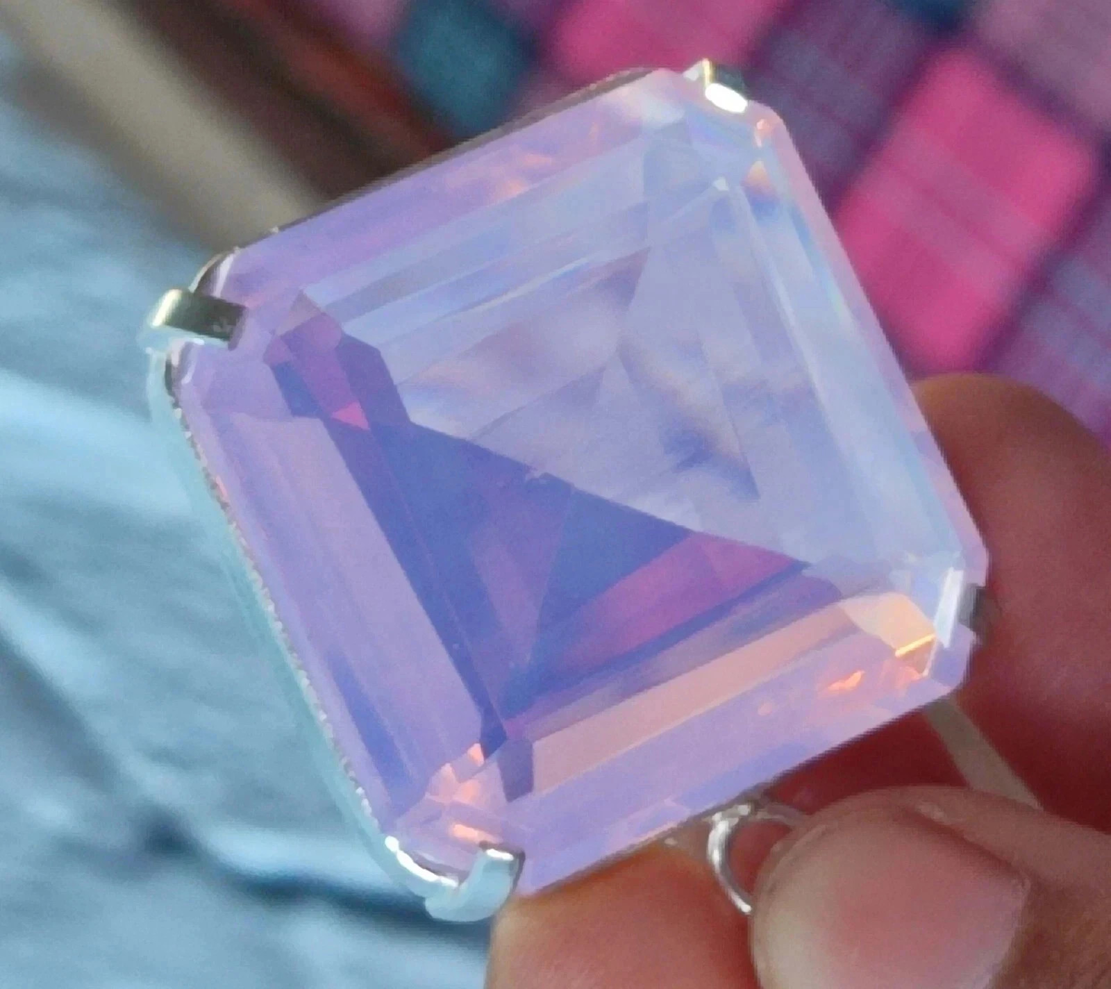 74 Ct Natural Pink Opal Asscher Cut 925 Solid Sterling Silver Pendant Gems 20