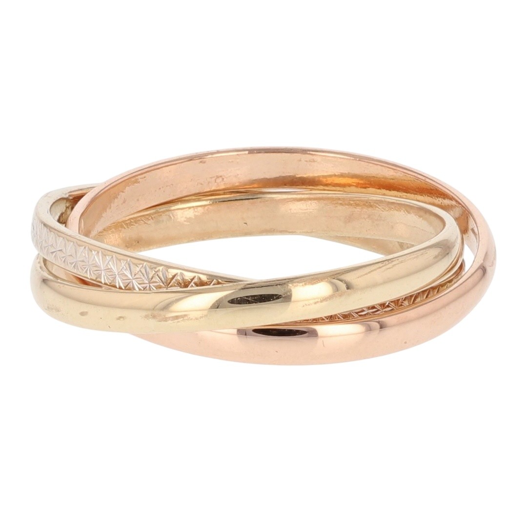 5.3mm Interlocking Multiple Bands 14k Multi-Tone Gold Italy 4.38 Grams Size 8