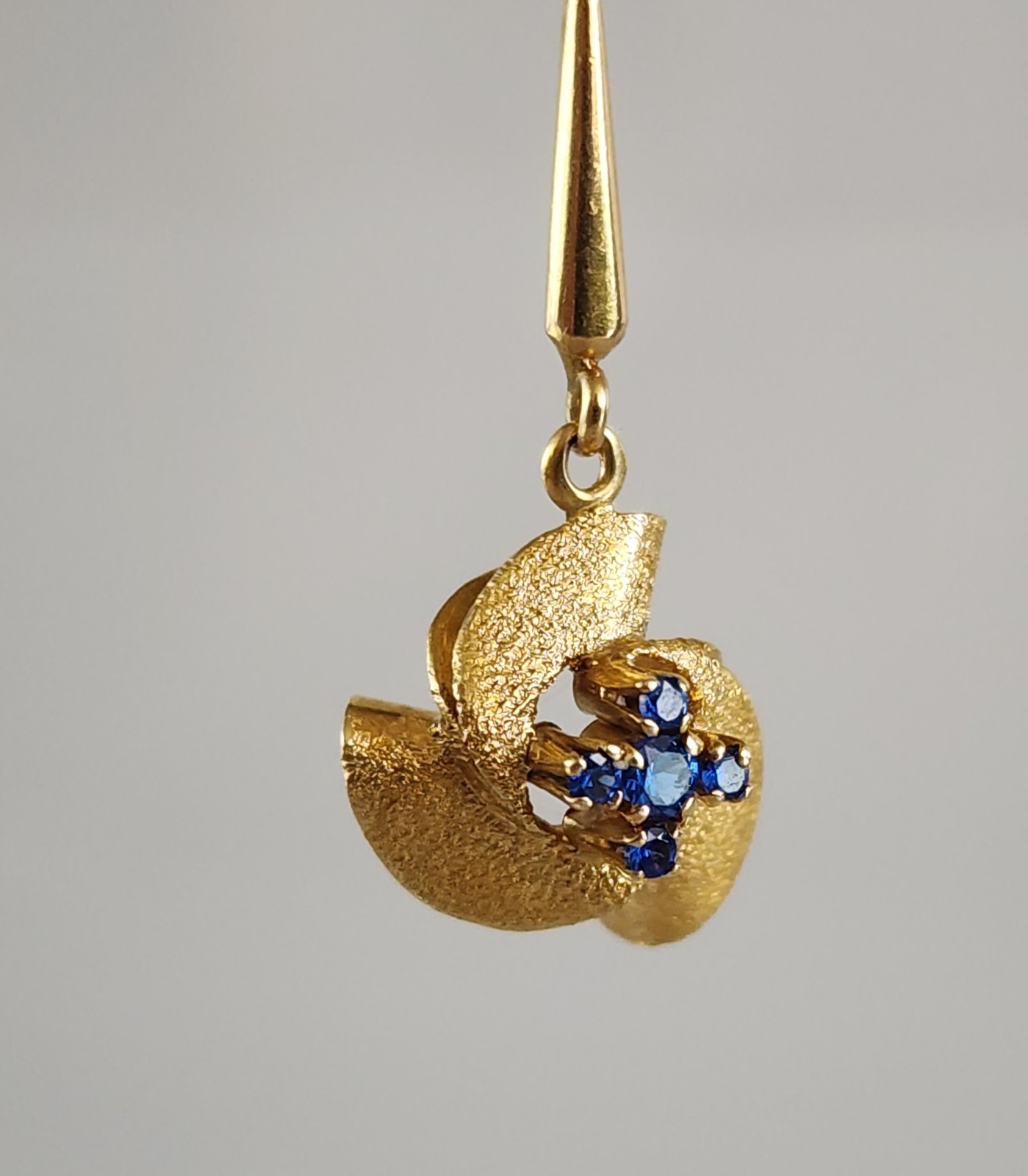 Estate Vintage European 14k Gold & Blue Topaz Dangle Earrings Mid 20th Century