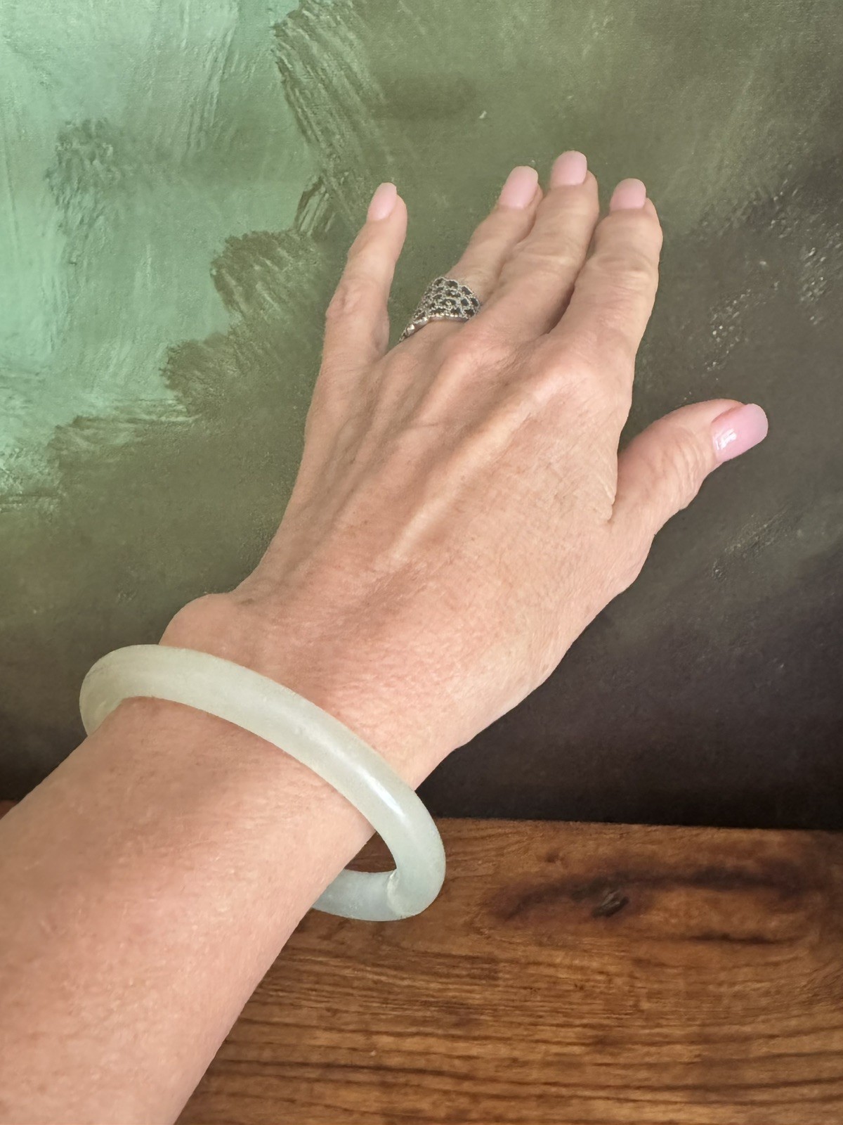 Natural Icy White Jadeite Bangle Bracelet – Authentic Burmese Ice Jade 63.5mm