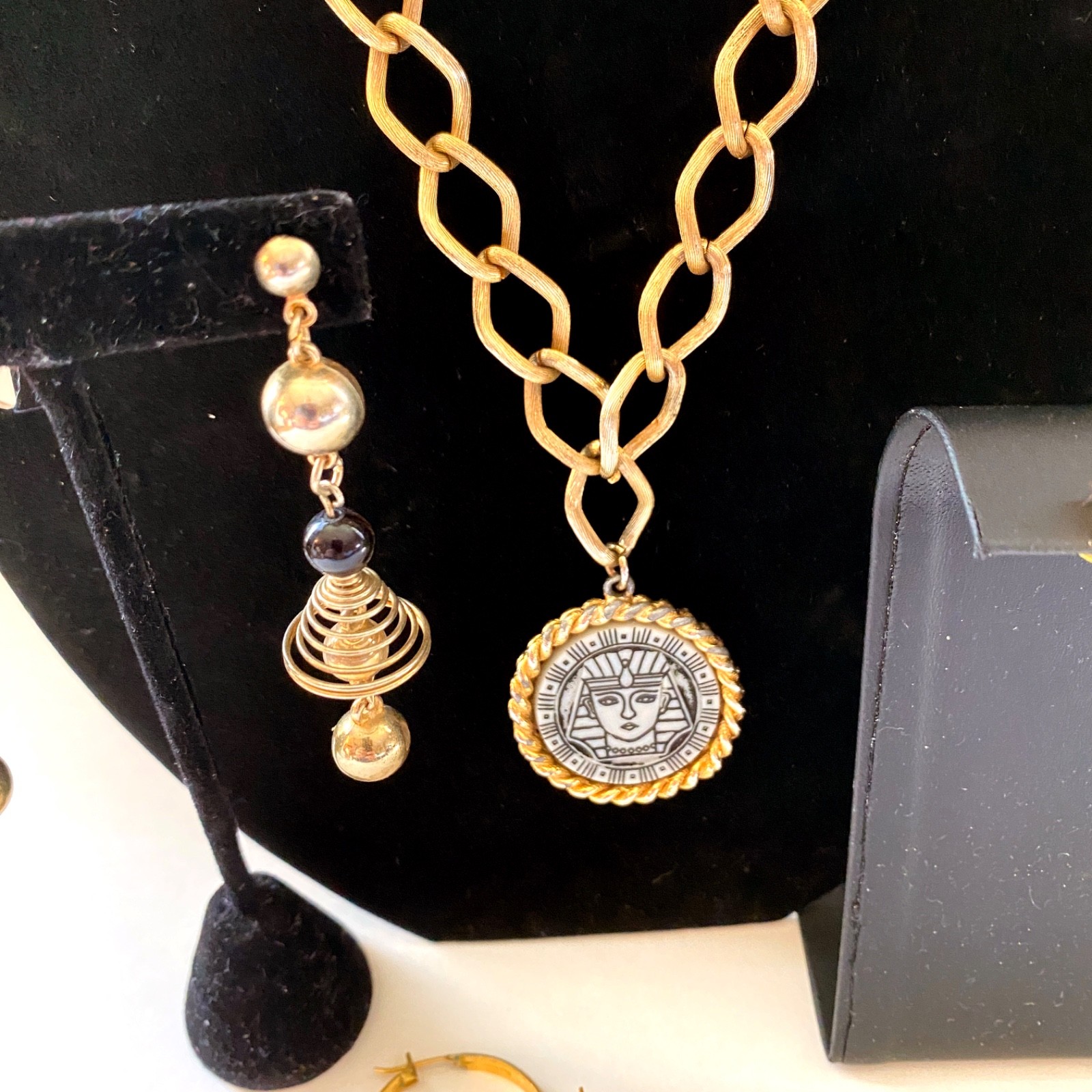 Lot of 8 Vintage to Now Costume Jewelry All Wearable – Gold Black White Mix