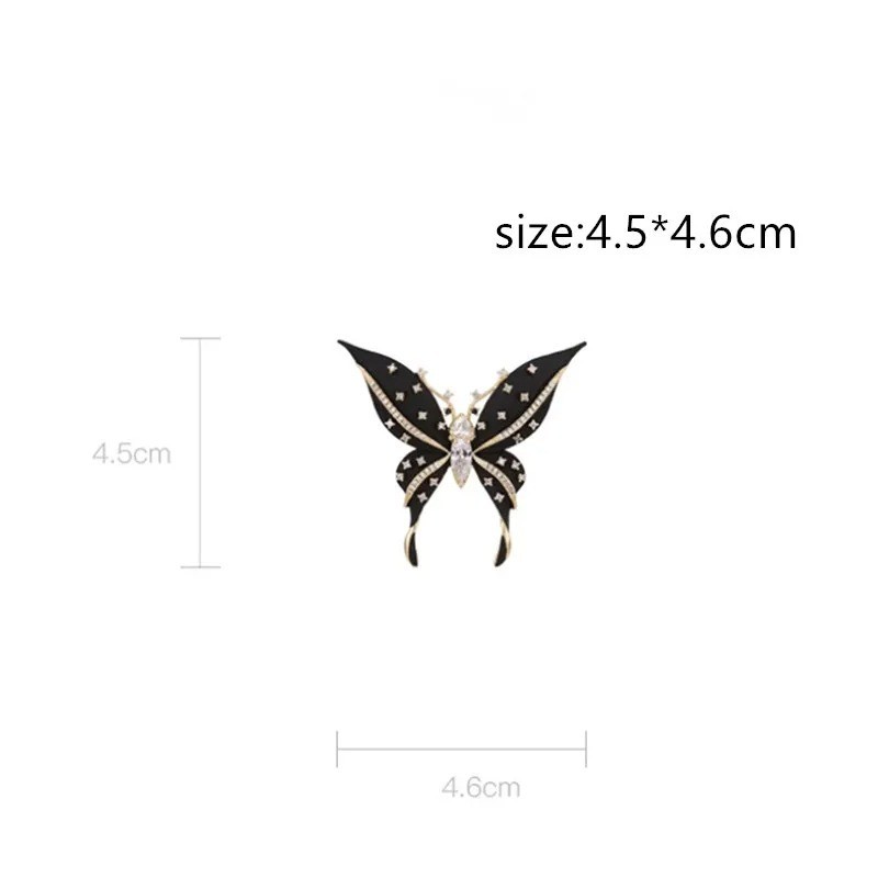 Vintage Black Enamel Butterfly Brooch Gold Tone Crystal Rhinestone Pin