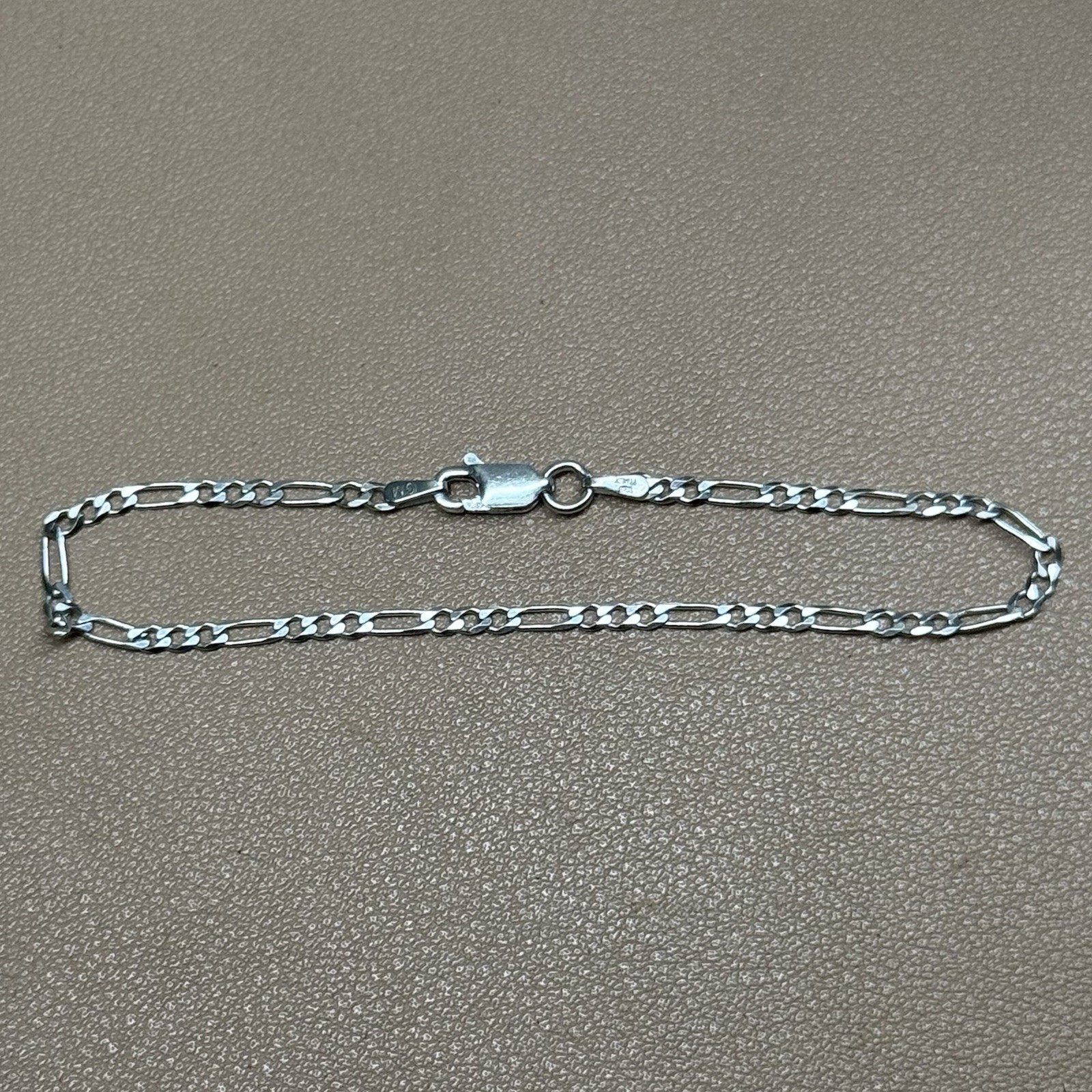 925 Sterling Italy Silver Figaro Flat Link Bracelet 2.3mm 7”