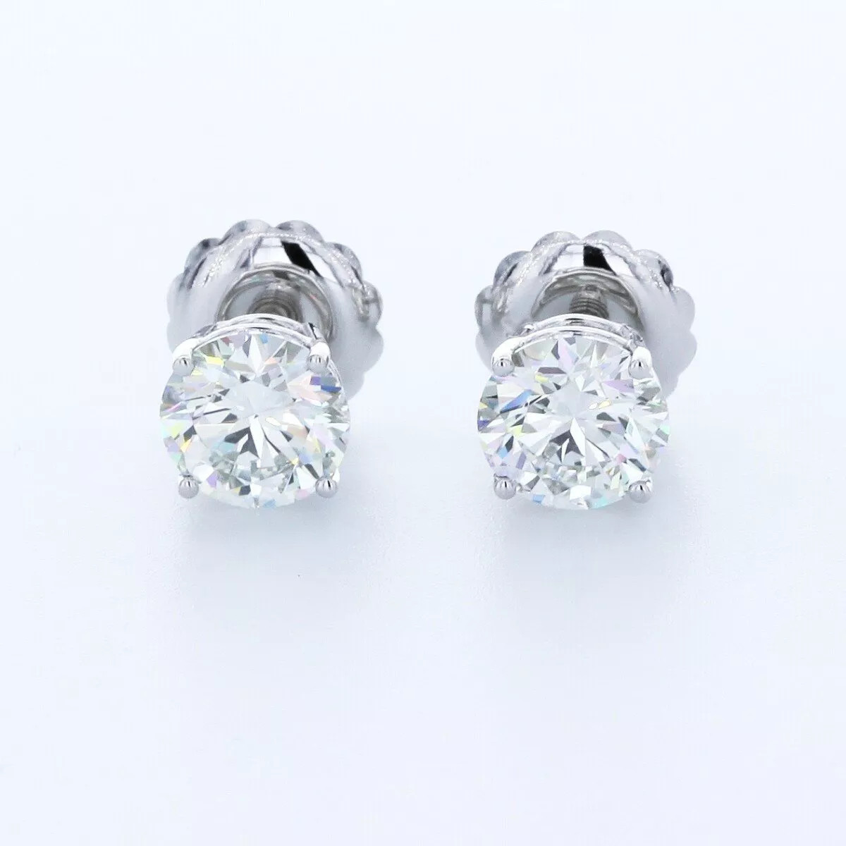 Stud Earrings Classic Solid 14K White Gold 3 Carat Round Natural Diamond F VS2