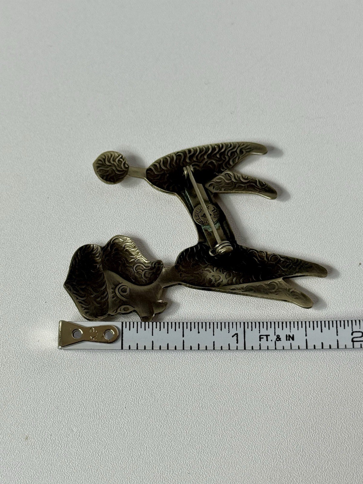 Vintage Bell Trading Nickle Silver Etched Detailed Large Poodle Brooch Pin