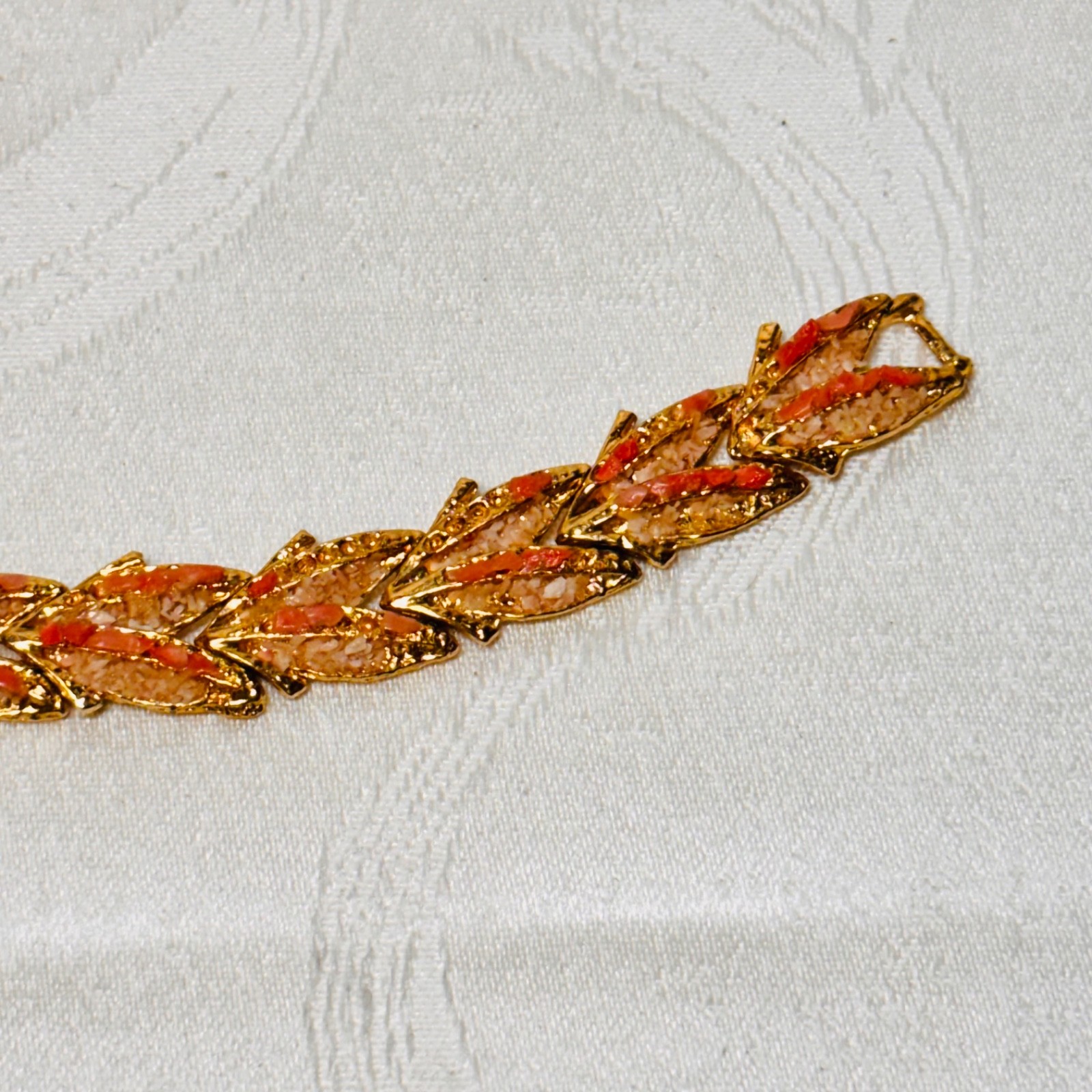 BRACELET orange white stone chips fold over clasp vintage DAMAGE missing chips