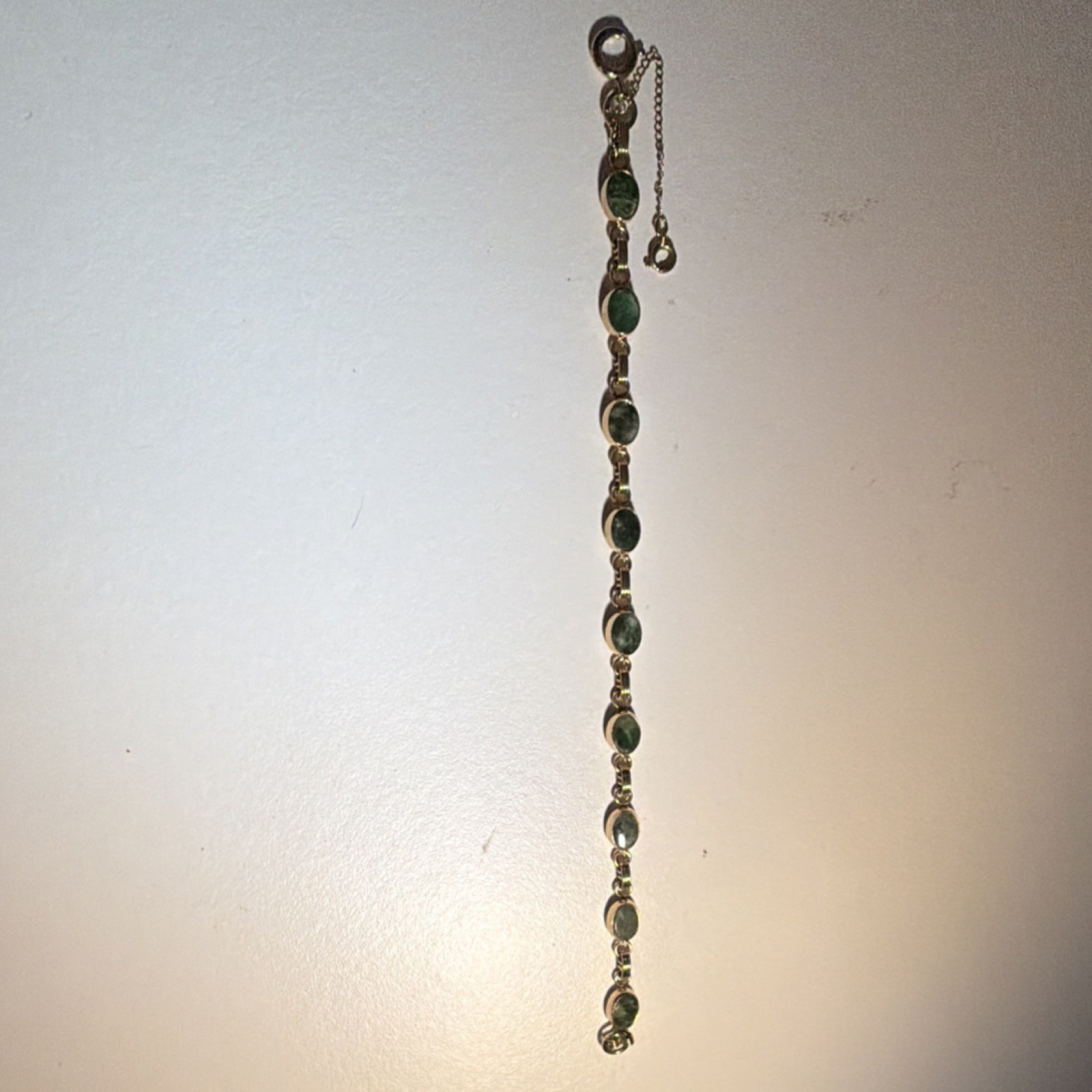 Yellow Gold Filled 1/20-12K Green Jade Oval Link Chain Bracelet 7 in