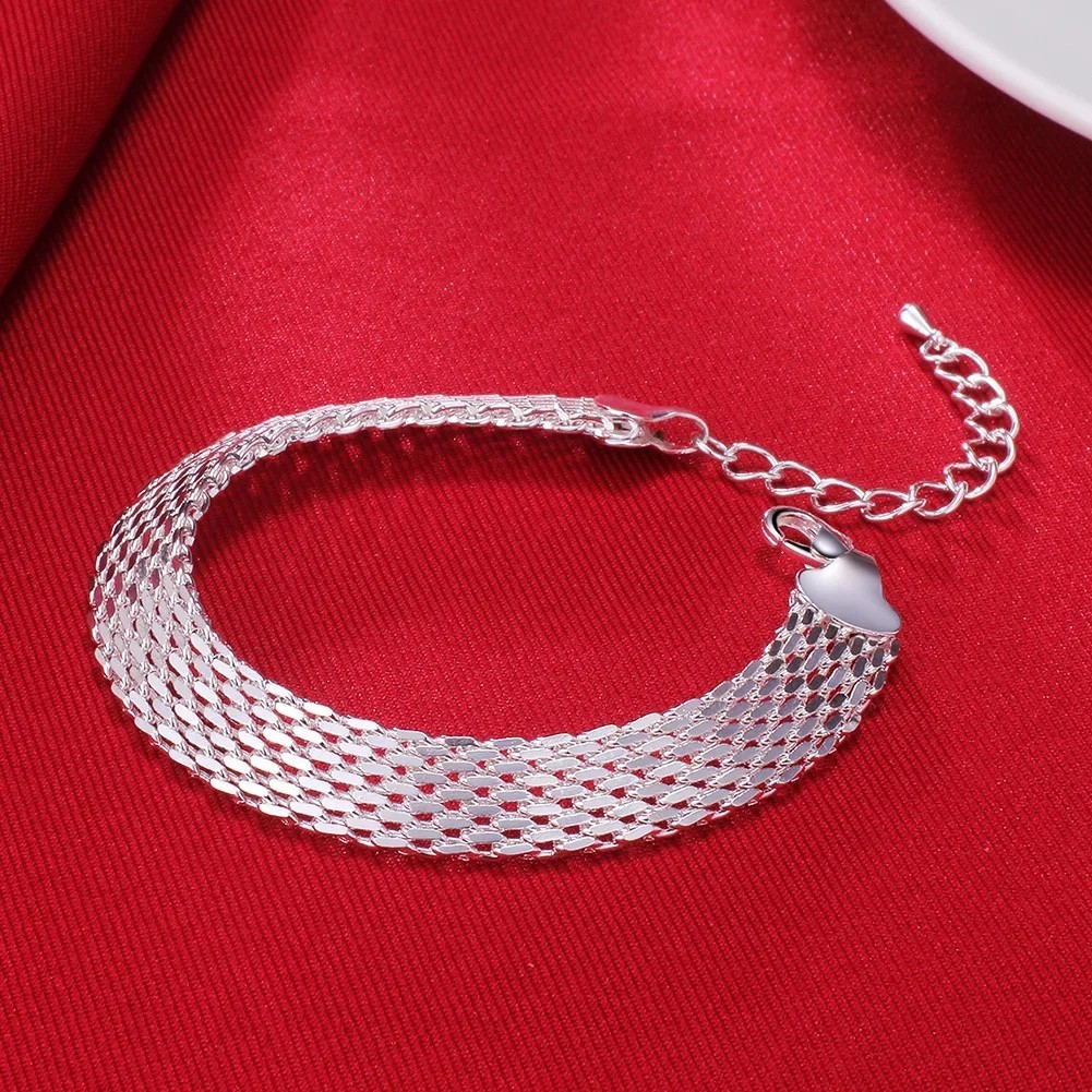 925 Sterling Silver Bracelet Women Weave Chain Wedding Party Gift Jewelry