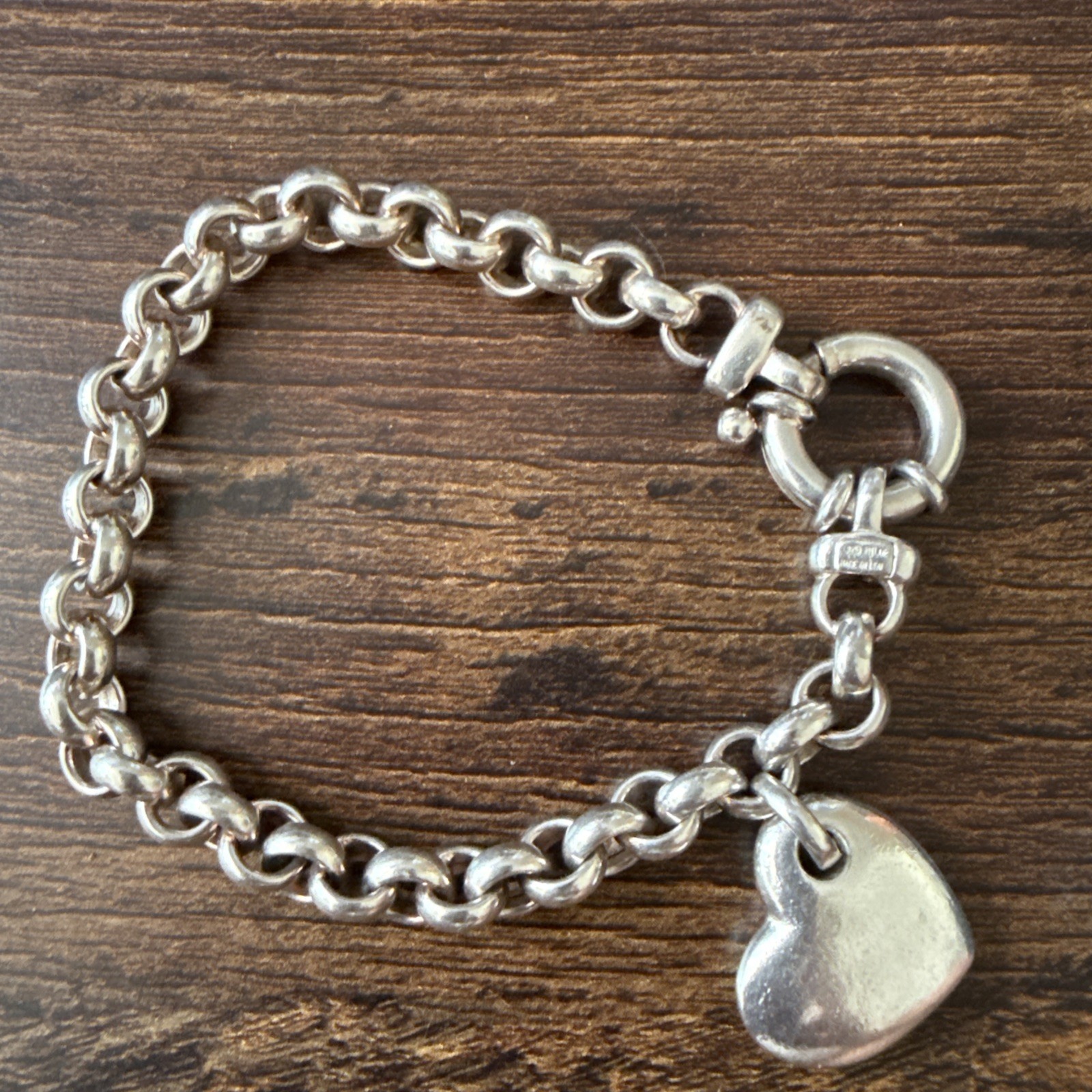 Milor Rolo Link Anchor Clasp Heart Italy 925 Sterling Silver Bracelet 7.5″