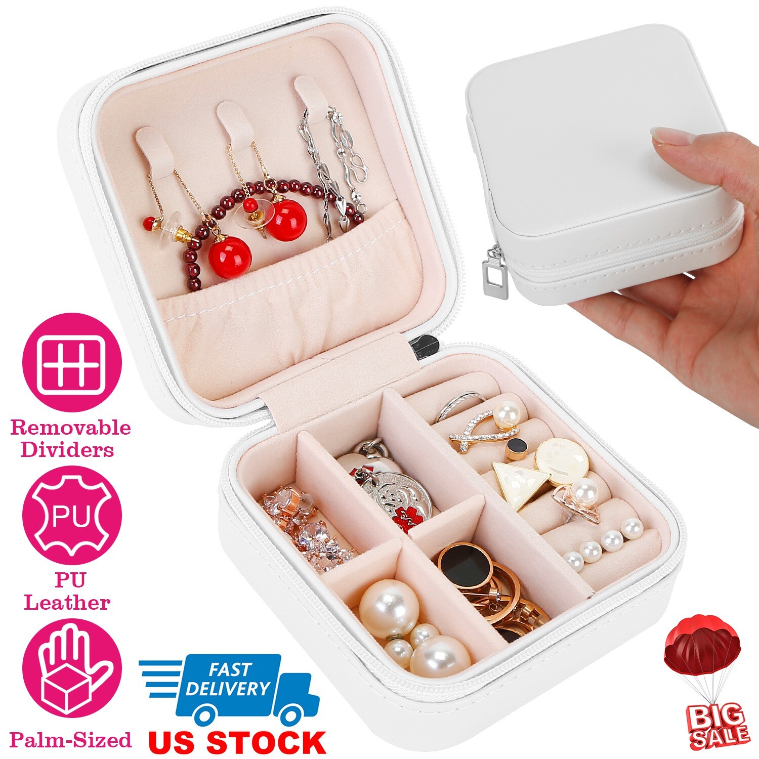 5 Slot PU Leather Jewelry Storage Box Ring Earring Necklace Organizer Case Gift