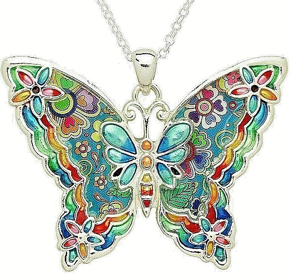 Butterfly Pendant Necklace on 21 inches Chain Silver Plated Gift Boxed
