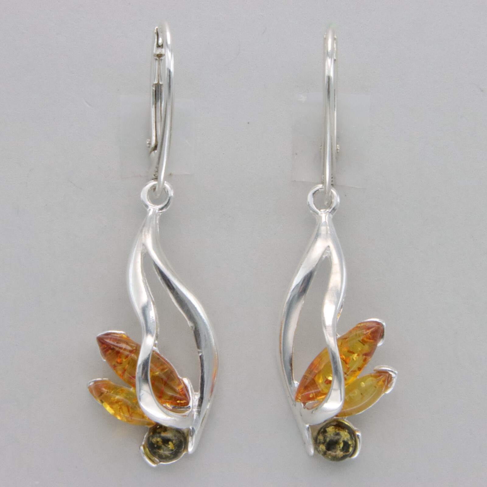 Multi-Color BALTIC AMBER Dangle Leveback Earrings 925 STERLING SILVER #2551e