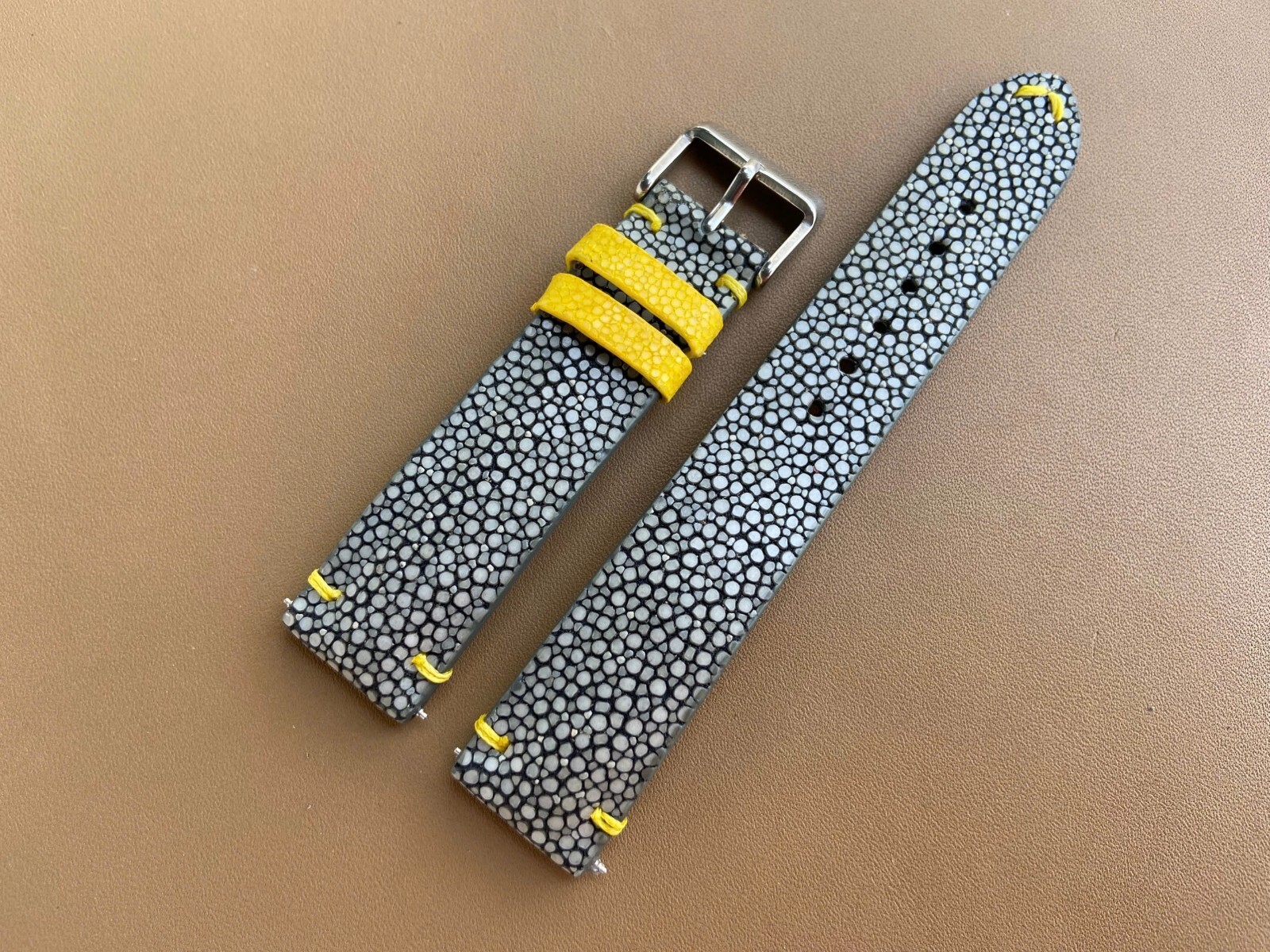 Black Stingray Leather Watch Strap Band, Size 18mm 19mm 20mm 21mm 22mm 24mm 26mm