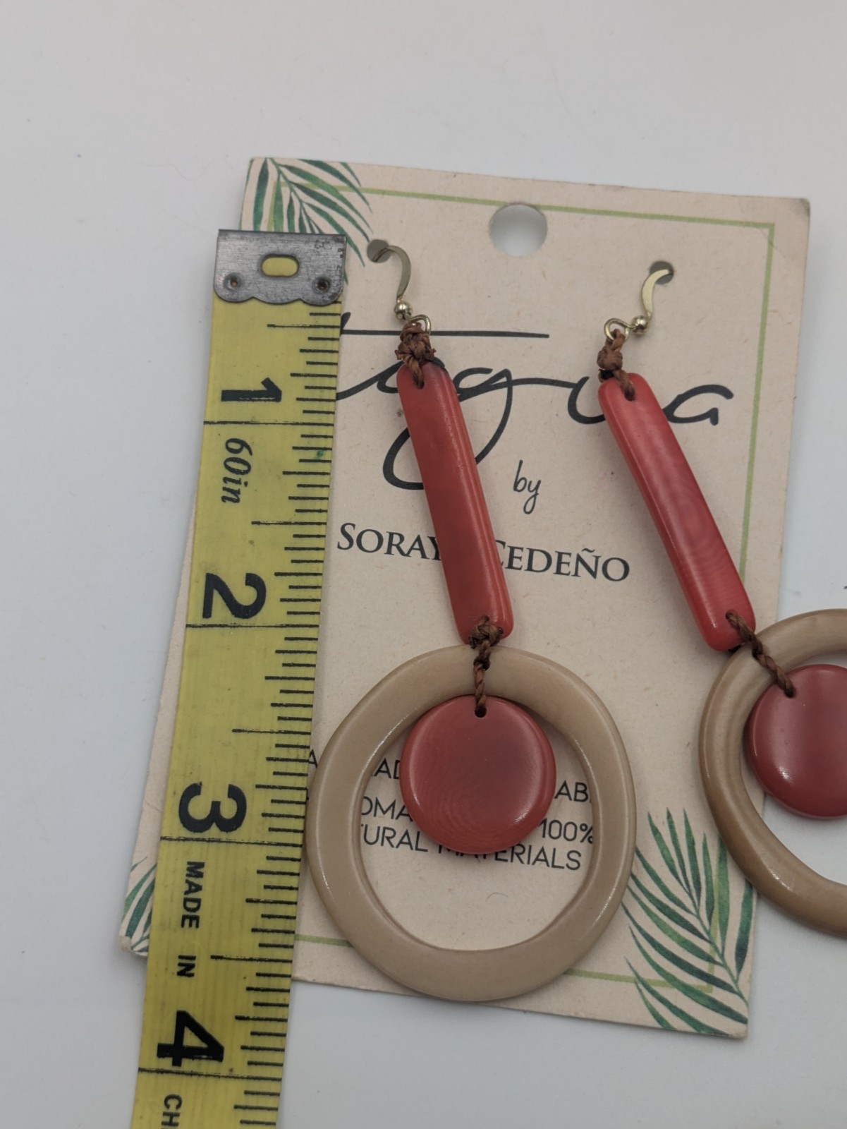 NWT Tagua By Soraya Cedeno Handmade Folk Art Drop Fashion Earrings