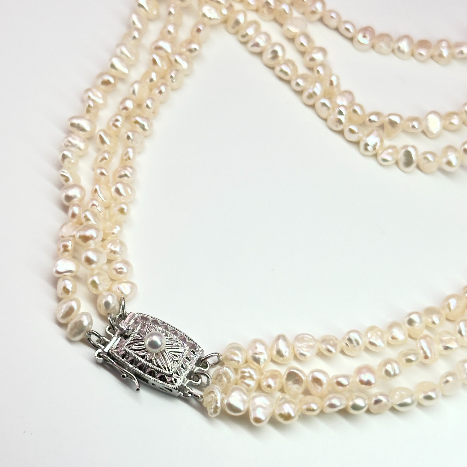 TASAKI Authentic Baroque Pearl 3-Strand Necklace Silver SV 80cm 31.5″ No Box JP