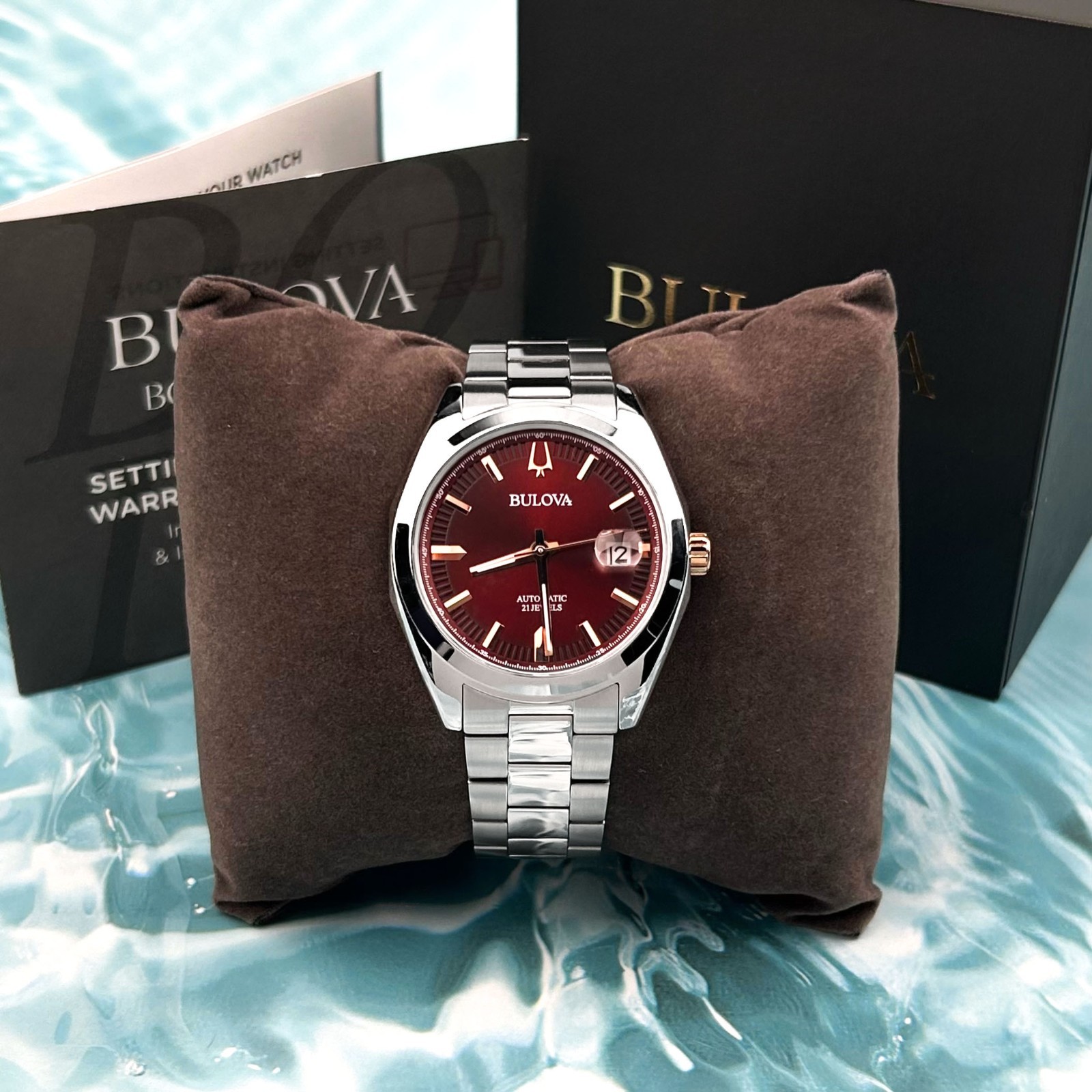 Bulova 98B422 Surveyor Automatic Red Dial Men’s Stainless Steel Watch 39MM