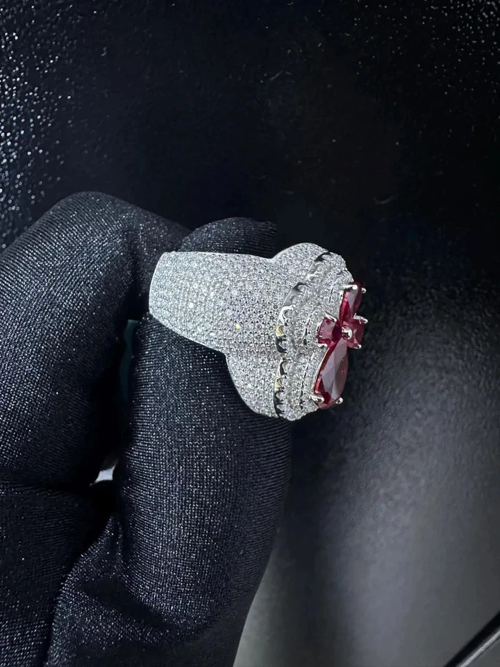 7TCW Lab Created Ruby & Diamond 925 Sterling Silver Men’s Custom Cross Ring