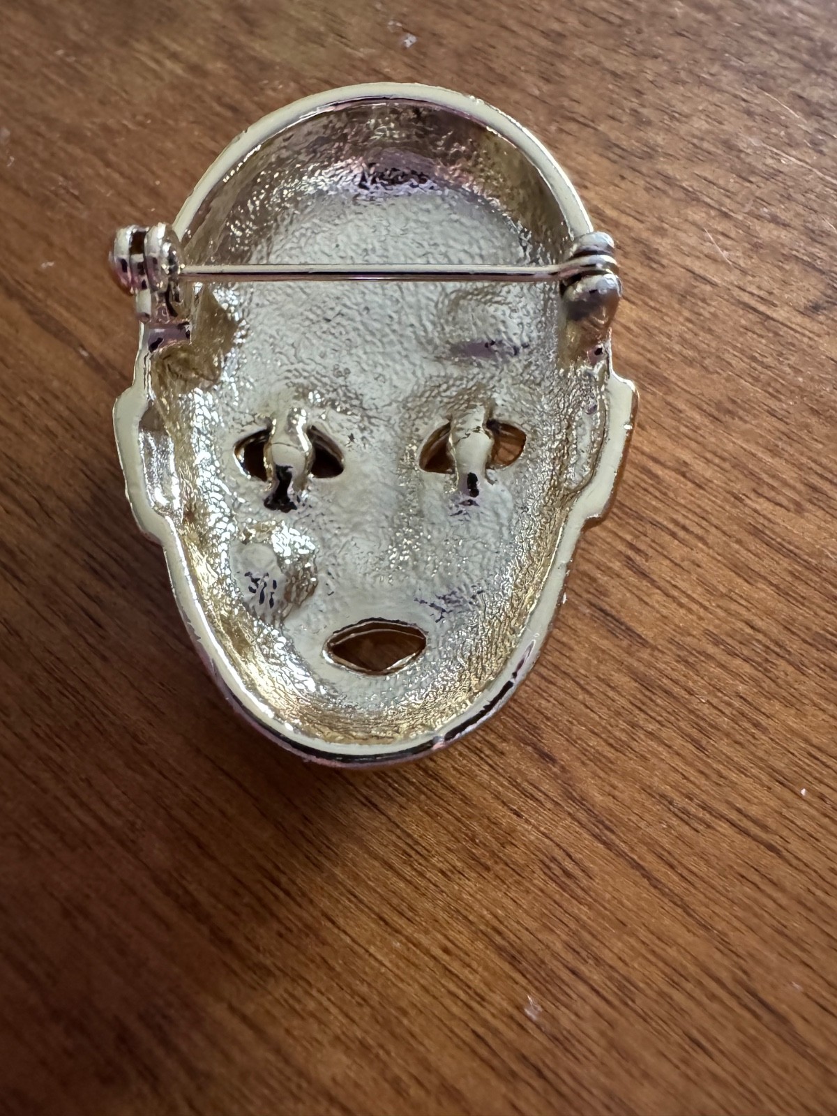 Vintage Drama Comedy Tragedy Gold Tone Brooch