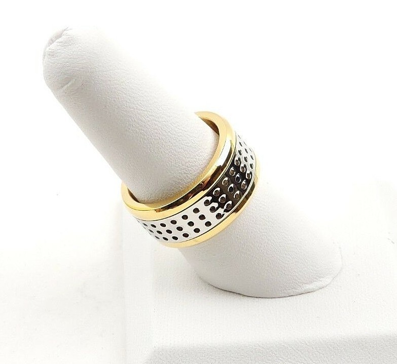 Stainless Steel 2 Tone Silver & Gold IP Textured Wide Band Spinner Ring