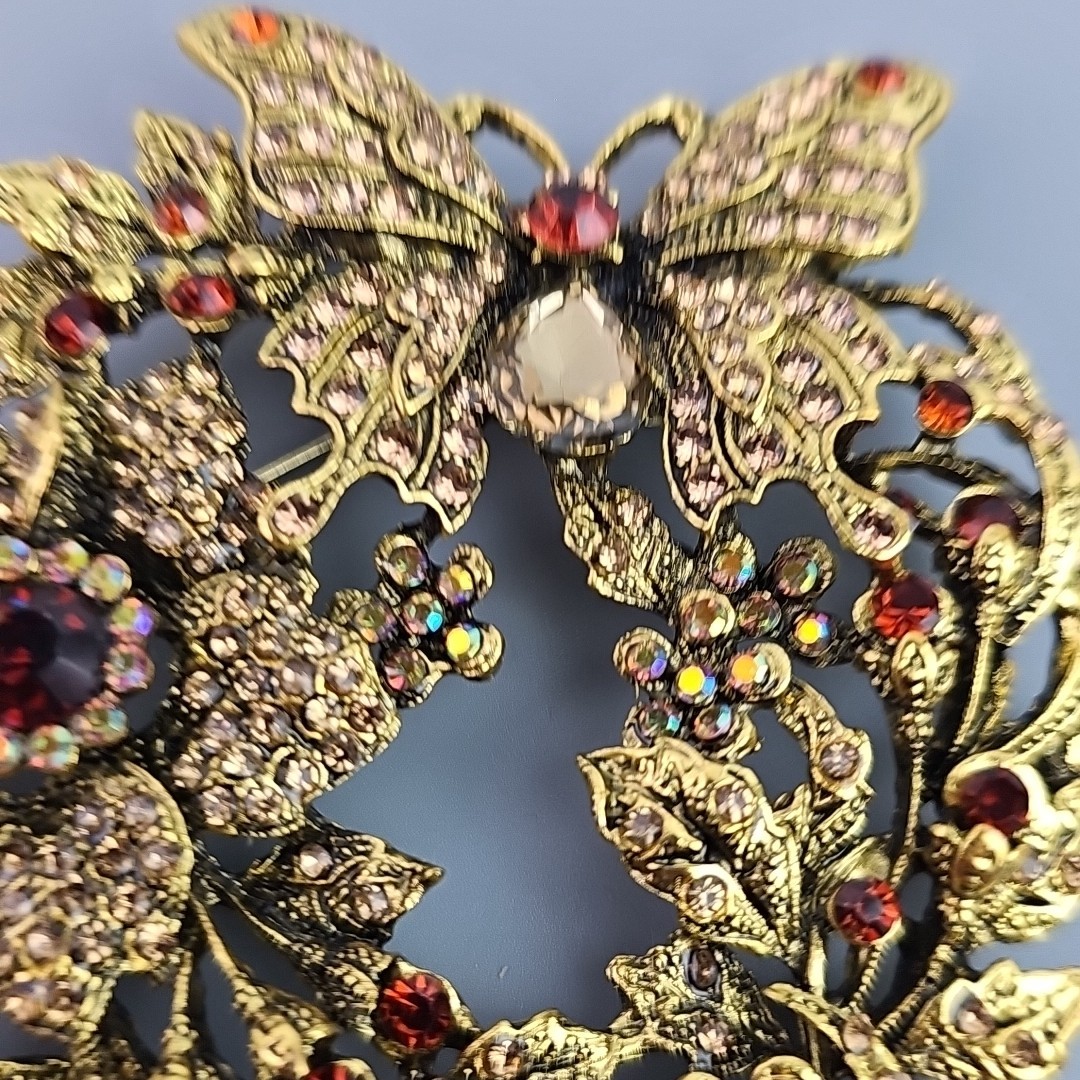 Large Garden Butterfly Brooch Vintage Rhinestone Statement Pin 3.75 in Tall