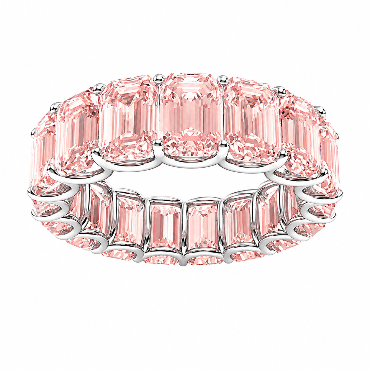 7.0-7.5 CT Emerald Pink Lab Created Diamond Eternity Band Ring 14K White Gold