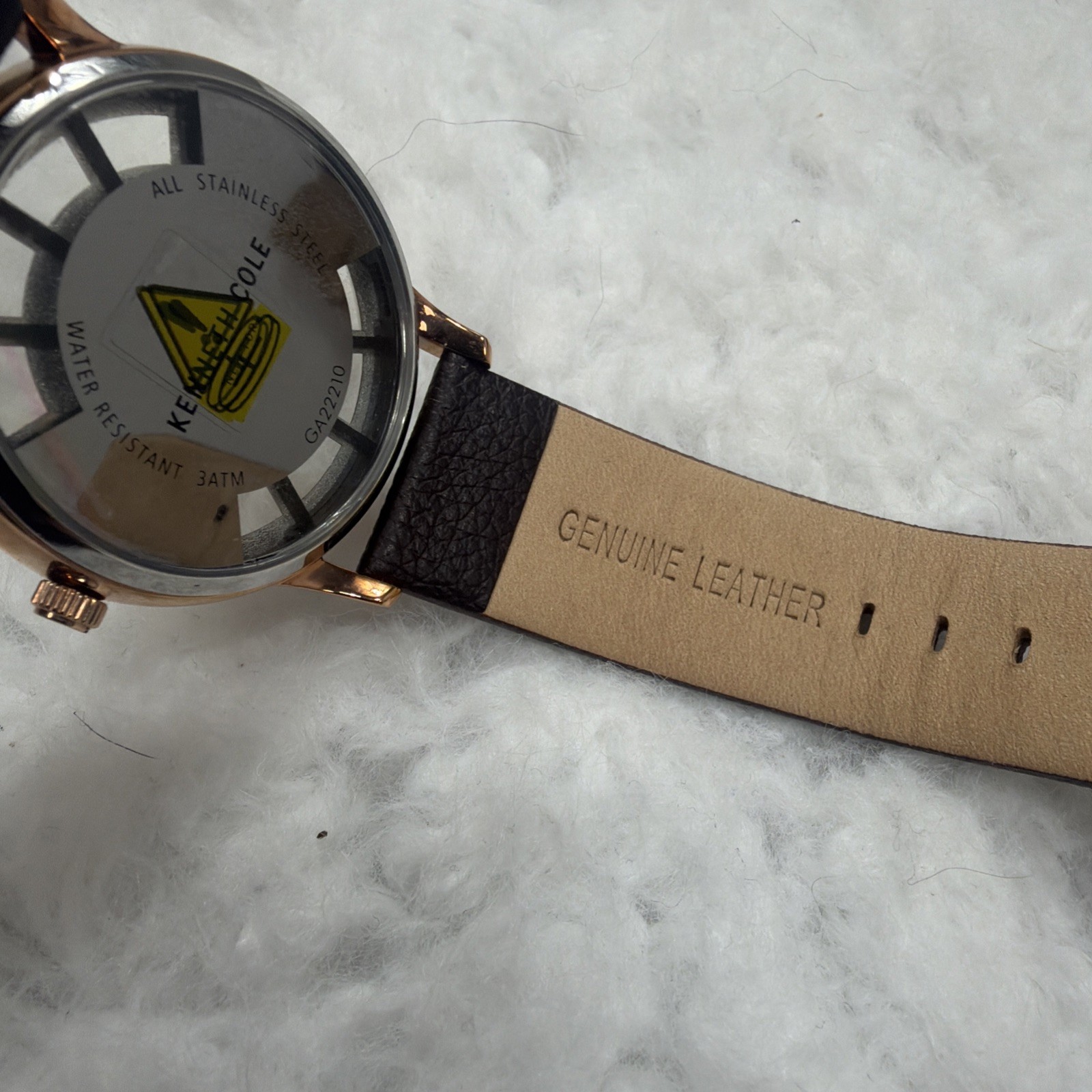 Mens Kennth Cole New York Watch Dress Formal Champagne Face Leather Strap New!
