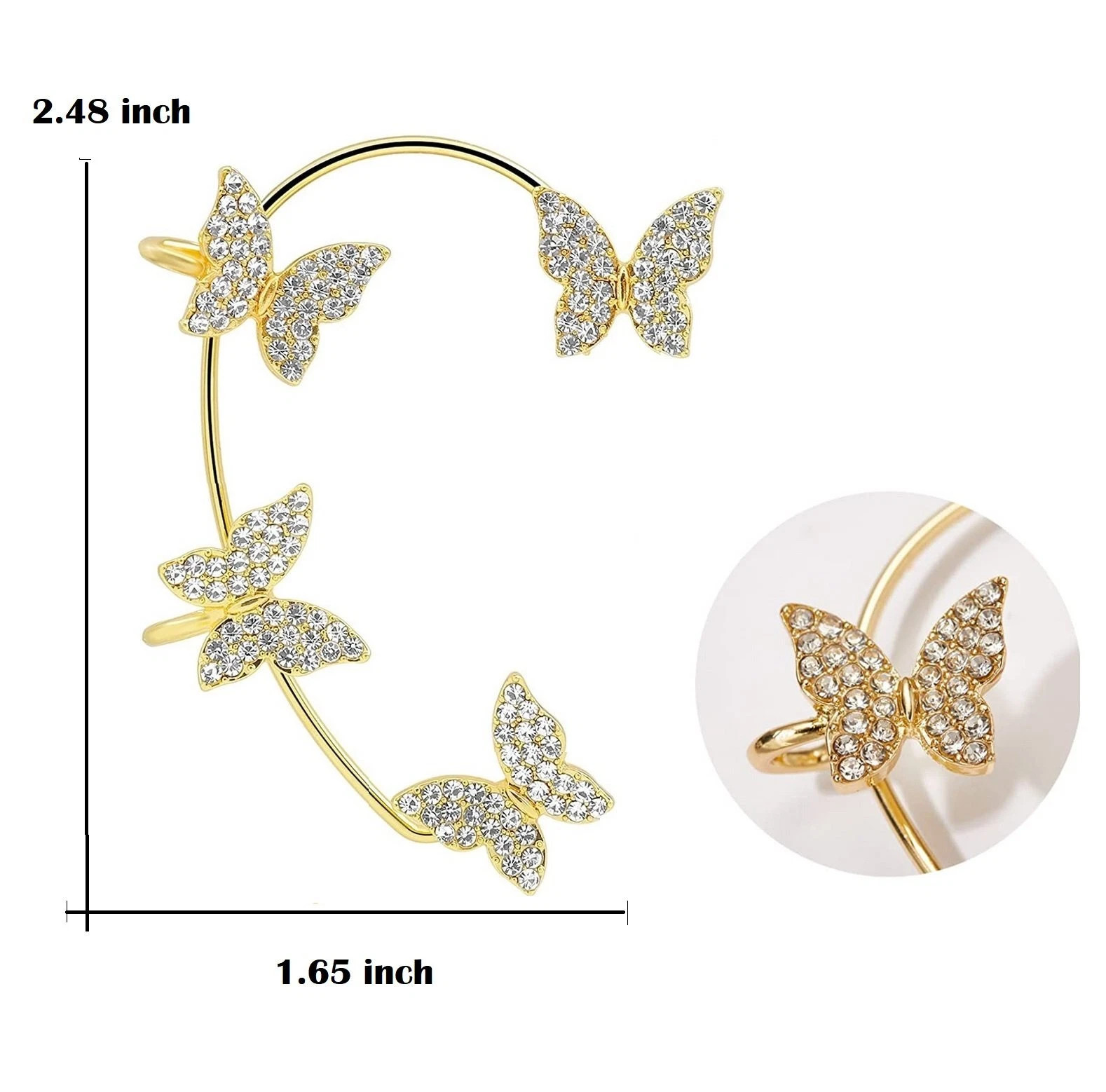 1 pair Butterfly Ear Clip Silver Zircon Earrings Cuff Wrap Women Jewelry Gifts