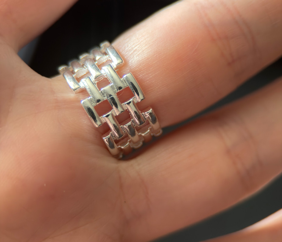 Sterling Silver Ring, 10mm Wide Band, Size 7 – Link Modern Geometric Design