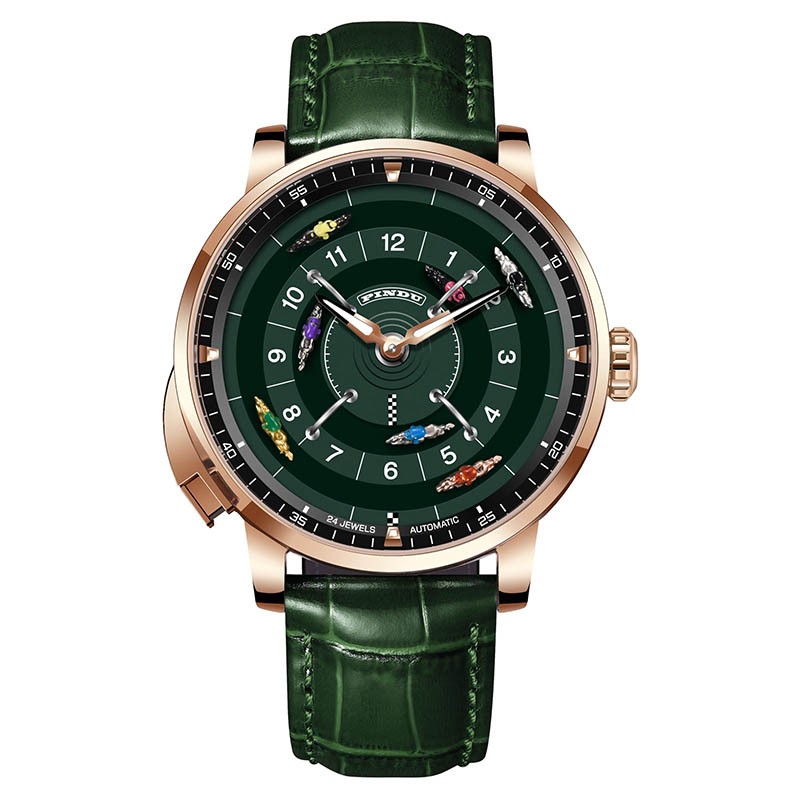 PINDU Men’s Mechanical Watch Horse Racing Green Dial Sapphire Glass Waterproof