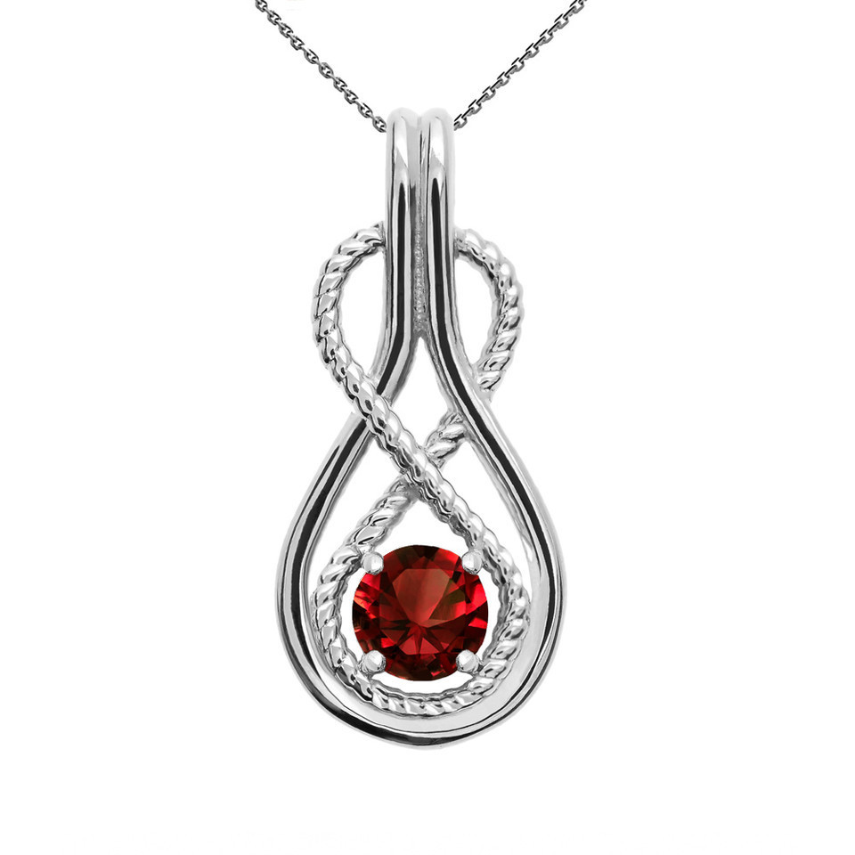 Infinity Rope January Birthstone Garnet Gold Pendant Necklace(Yellow/Rose/White)