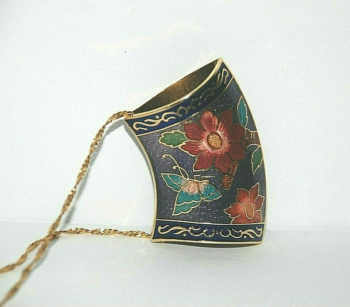 Vintage NAPIER Asian Cloisonne Enamel Women’s Necklace Pendant Chain Gold Filled
