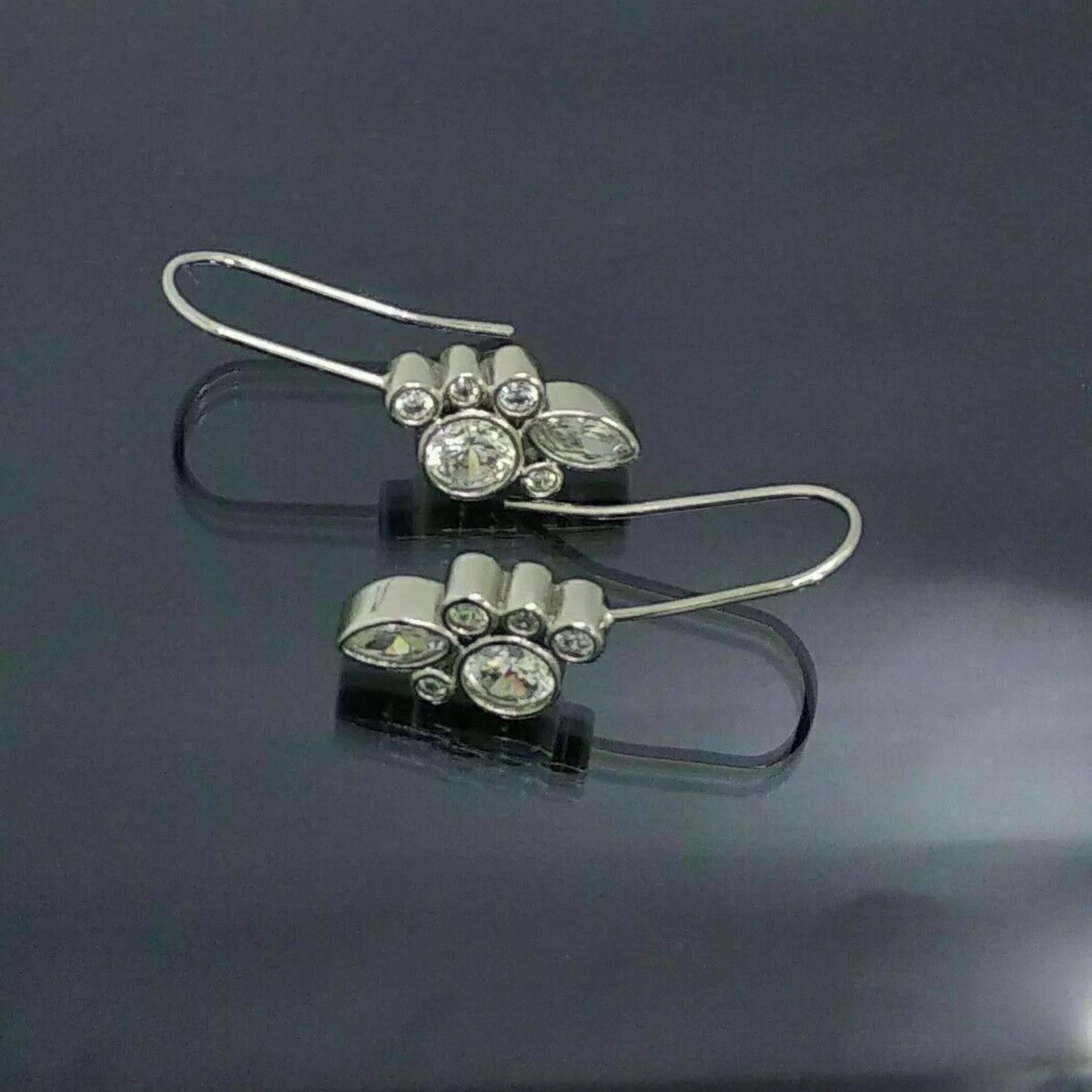 2 Ct Round Simulated Diamond Art-Deco Style Drop Hoop Earrings 925 White Silver
