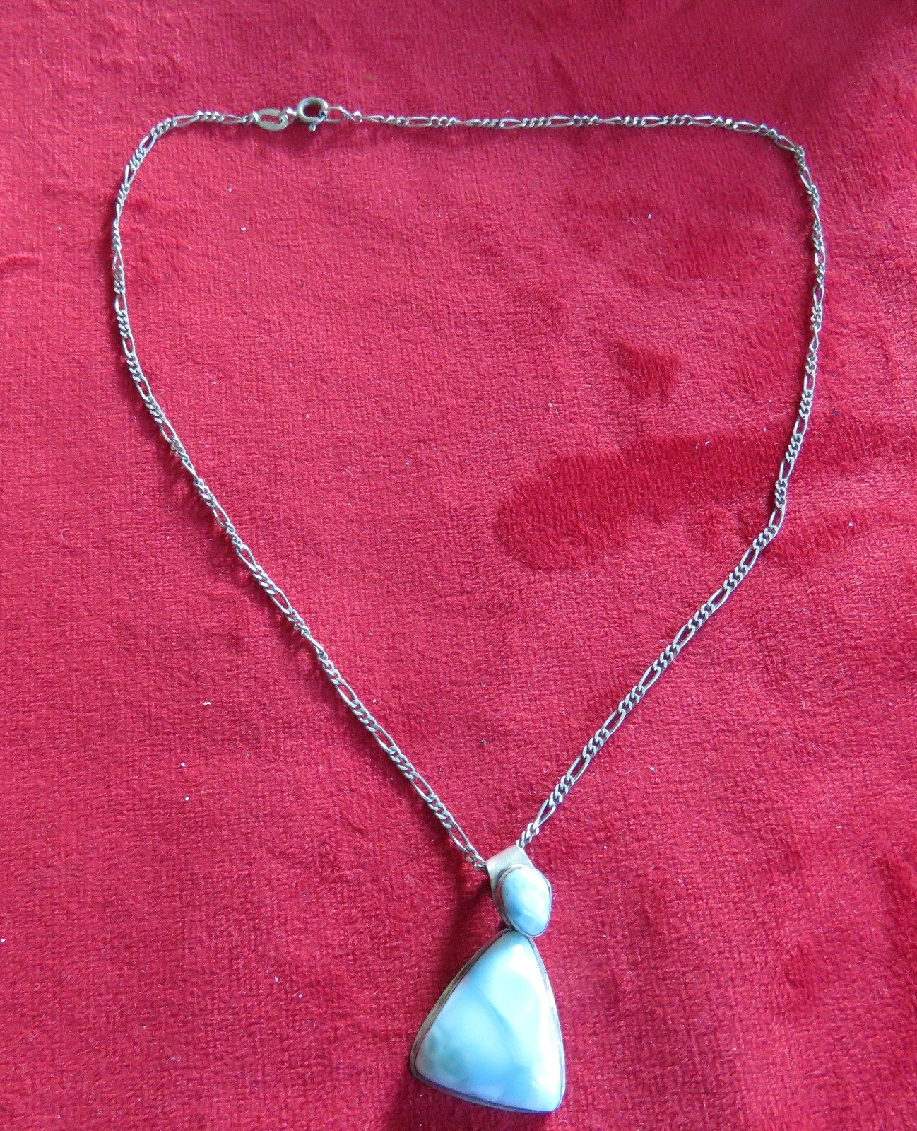 Italian 925 Sterling Silver Figaro Chain – Larimar Pendant – 8.7 Grams –