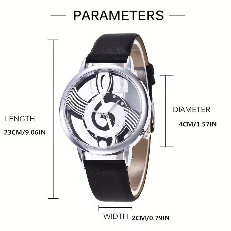 Music Note Black Watch Treble Clef Dial Quartz Wristwatch Fashion Gift Unisex