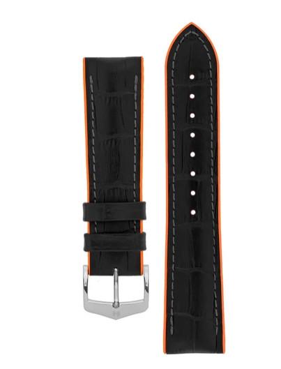 18MM Hirsch ANDY Calf Skin & Premium Caoutchouc Black & Orange Watch Strap NEW