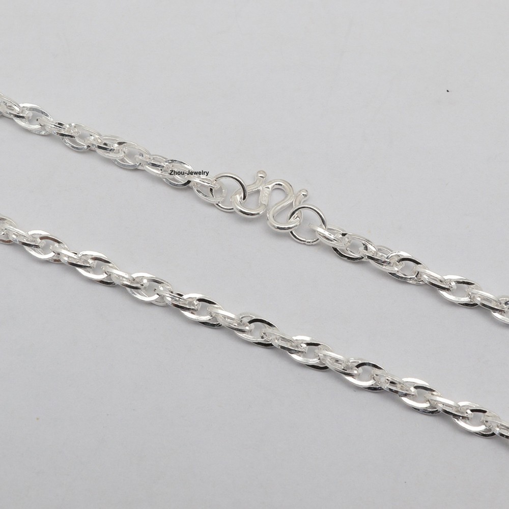 Pure 999 Fine Silver Necklace 3mm Oval Link Chain Women’s Necklace 19.7inch L