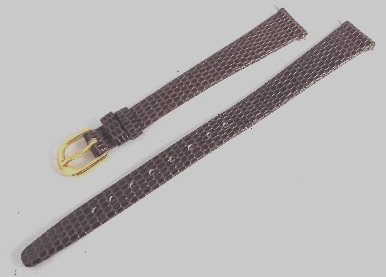 7 5/8″ 194mm Long 10mm Brown Simulated Lizard Grain Watch Band Gold Tone Buckle