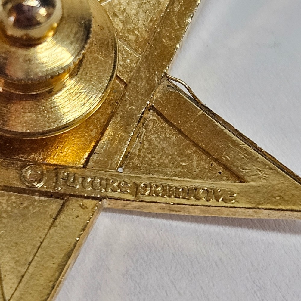 VINTAGE Hollywood Hills Red Gold Enamel Metal Star Future Primitive Lapel Pin