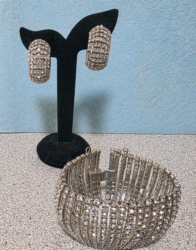Shiny And Bright Crystal Bracelet With Matching Clip Hoops. #843