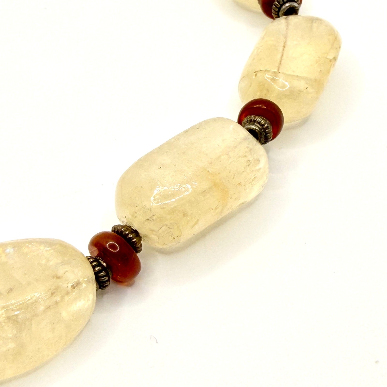 Vintage 90s Pale Yellow Quartz Carnelian Bead Statement Necklace