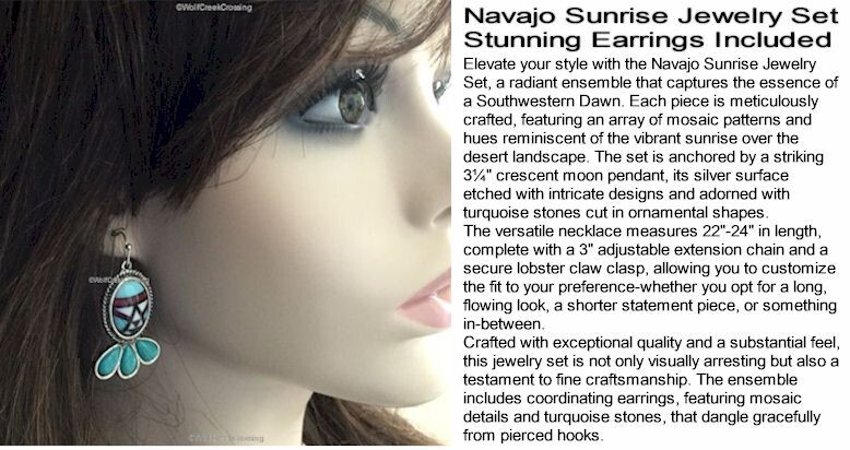 NAVAJO SUNRISE NECKLACE EARRINGS JEWELRY SET NAJA MOSAIC CRESCENT MOON FREE SHIP
