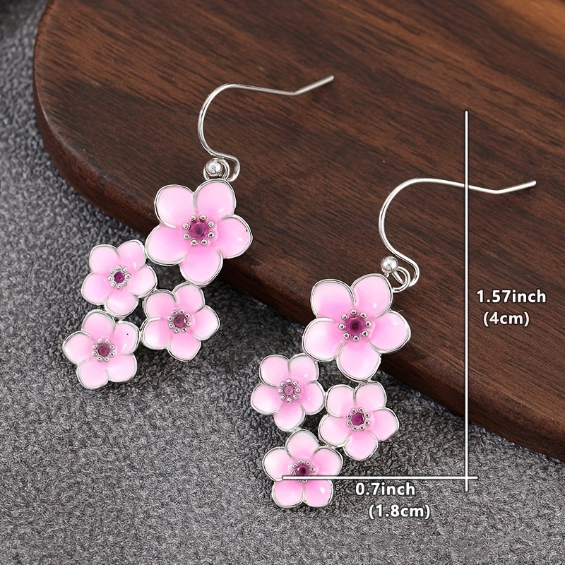 1Pcs Pink Cherry Blossom Dangle Earrings Flower Hook Drop Earrings